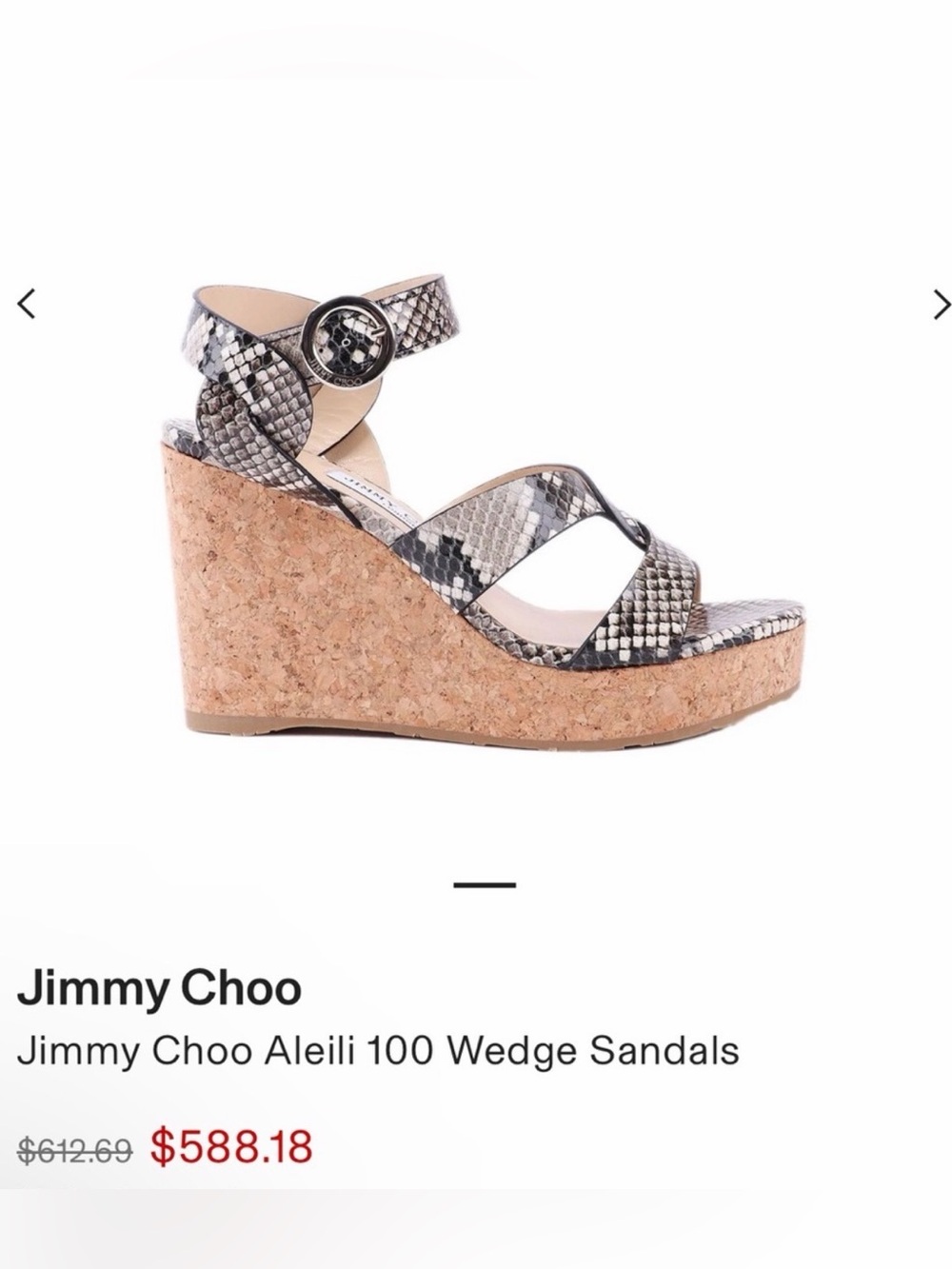 Jimmy Choo Snake-Print Cork Wedge Sandals EU 42 US 11
